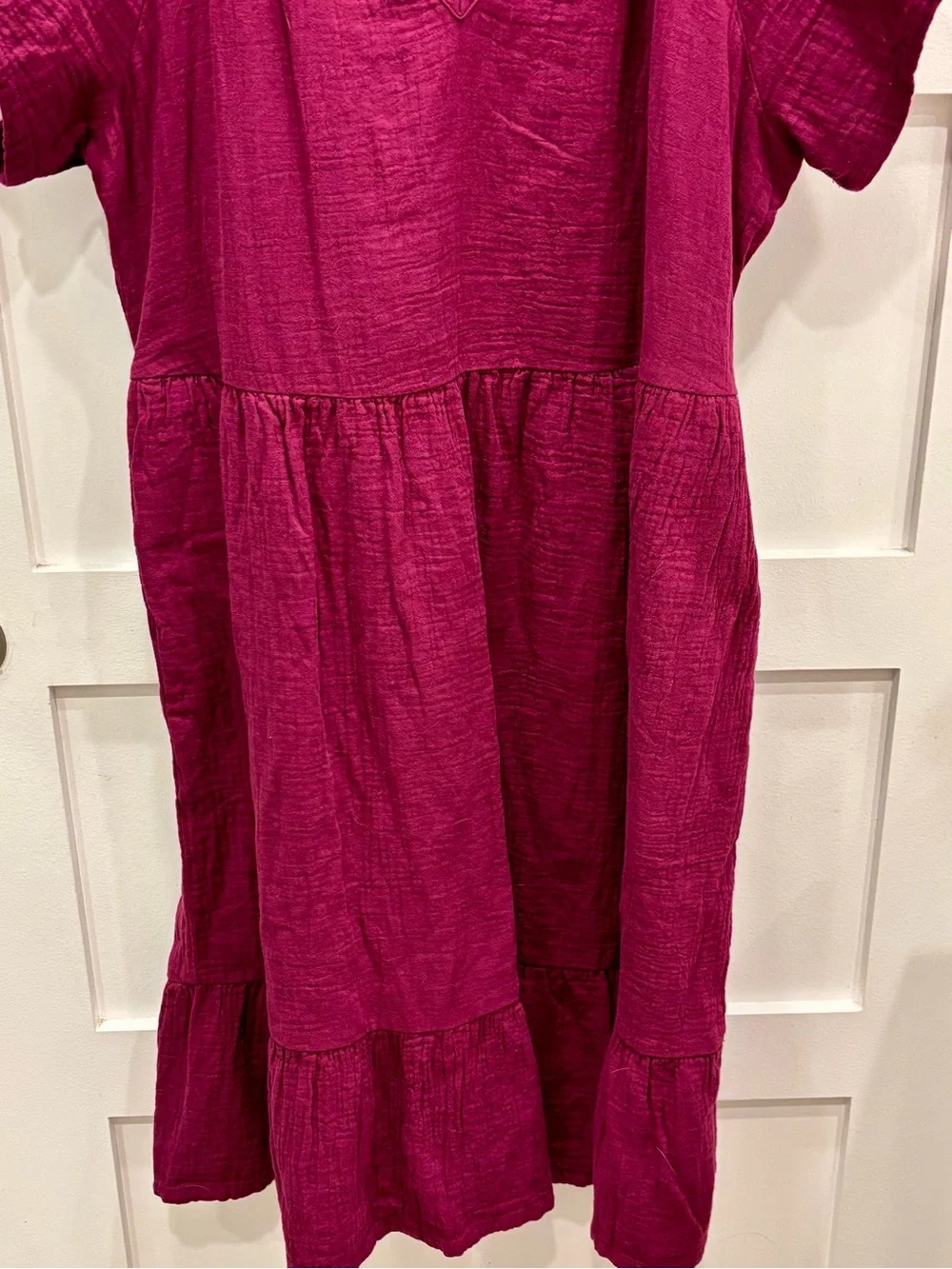 Pact Magenta Tiered Midi Dress